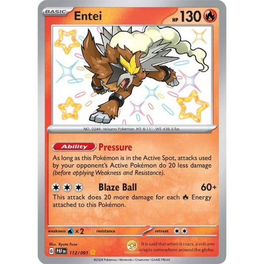 [ENG]	Pokemon	SV4.5	Paldean Fates:	112/091	Entei	[Fire]	[SR - Shiny Rare]	(Foil)