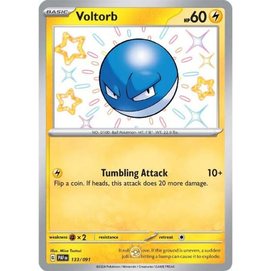 [ENG]	Pokemon	SV4.5	Paldean Fates:	133/091	Voltorb	[Lightning]	[SR - Shiny Rare]	(Foil)