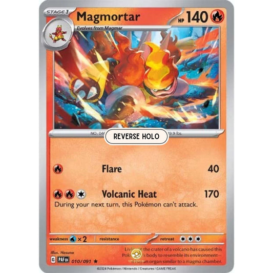 [ENG]	Pokemon	SV4.5	Paldean Fates:	010/091	Magmortar	[Fire]	[R - Rare]	(Reverse Holo)