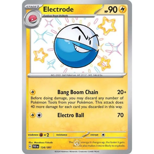 [ENG]	Pokemon	SV4.5	Paldean Fates:	134/091	Electrode	[Lightning]	[SR - Shiny Rare]	(Foil)