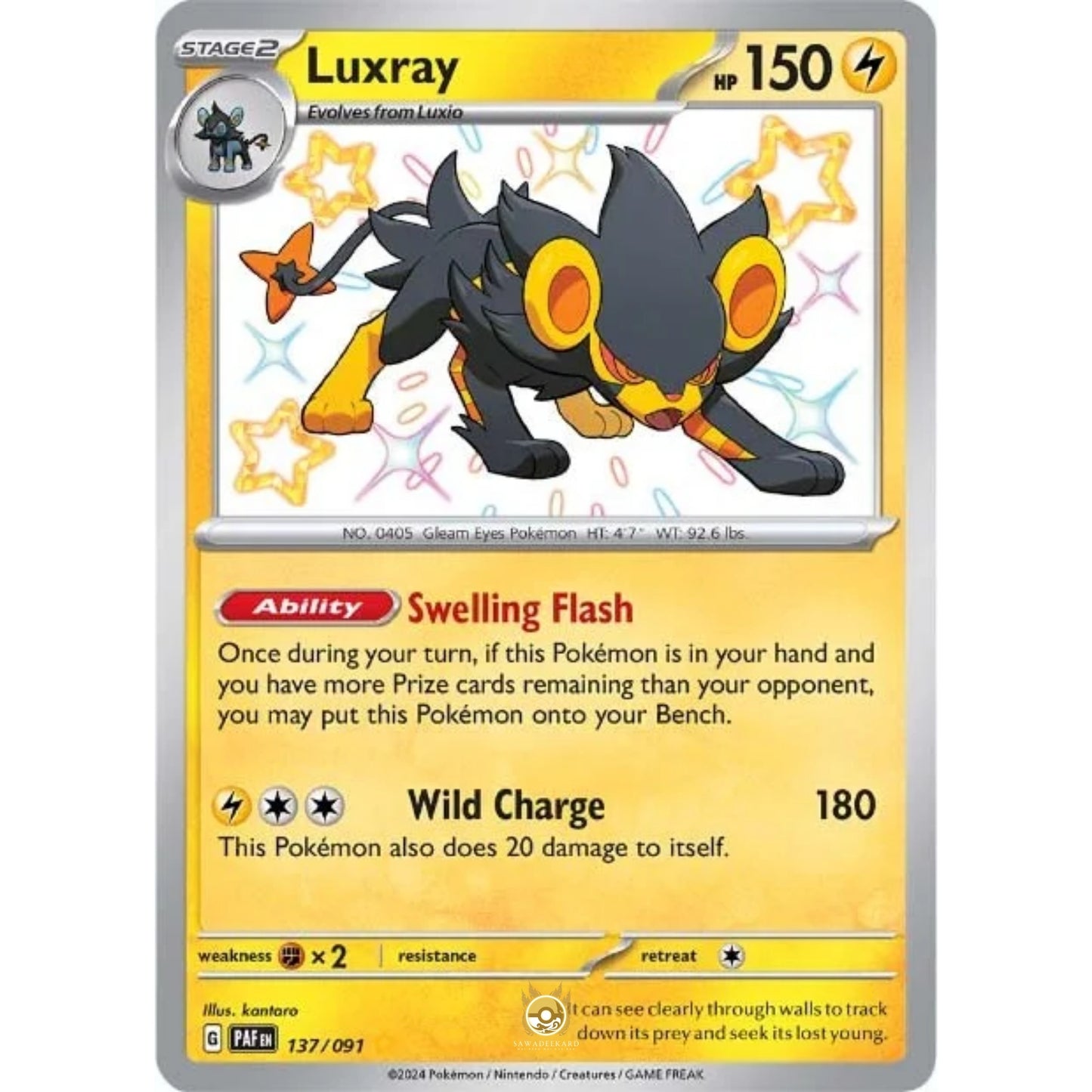 [ENG]	Pokemon	SV4.5	Paldean Fates:	137/091	Luxray	[Lightning]	[SR - Shiny Rare]	(Foil)