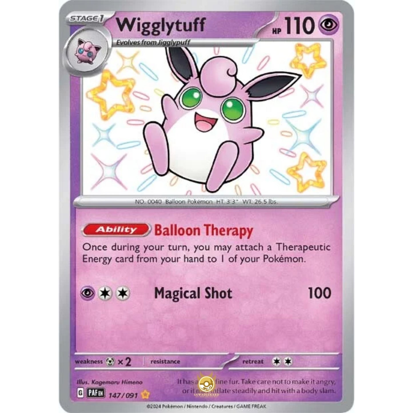 [ENG]	Pokemon	SV4.5	Paldean Fates:	147/091	Wigglytuff	[Psychic]	[SR - Shiny Rare]	(Foil)