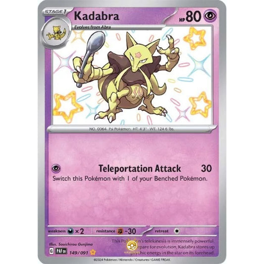 [ENG]	Pokemon	SV4.5	Paldean Fates:	149/091	Kadabra	[Psychic]	[SR - Shiny Rare]	(Foil)