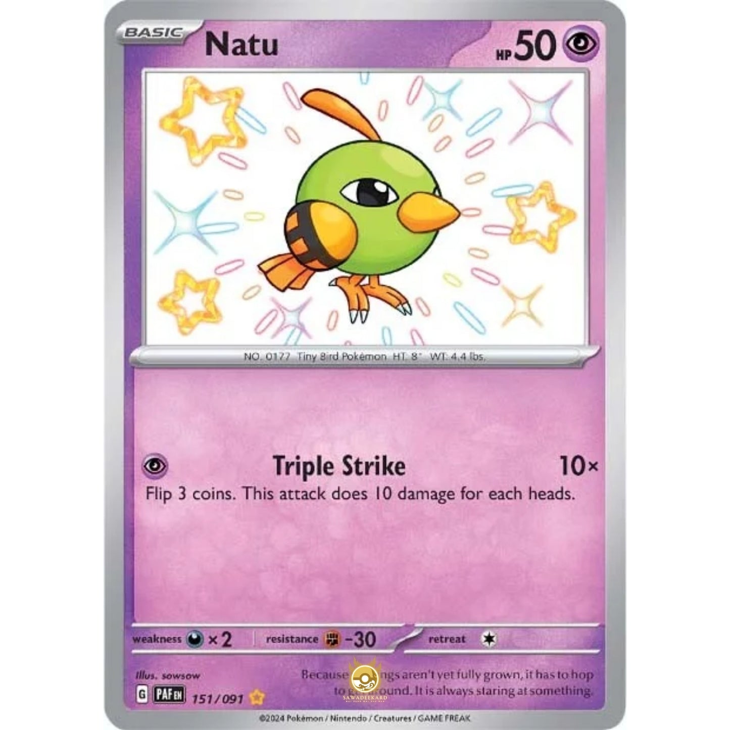 [ENG]	Pokemon	SV4.5	Paldean Fates:	151/091	Natu	[Psychic]	[SR - Shiny Rare]	(Foil)