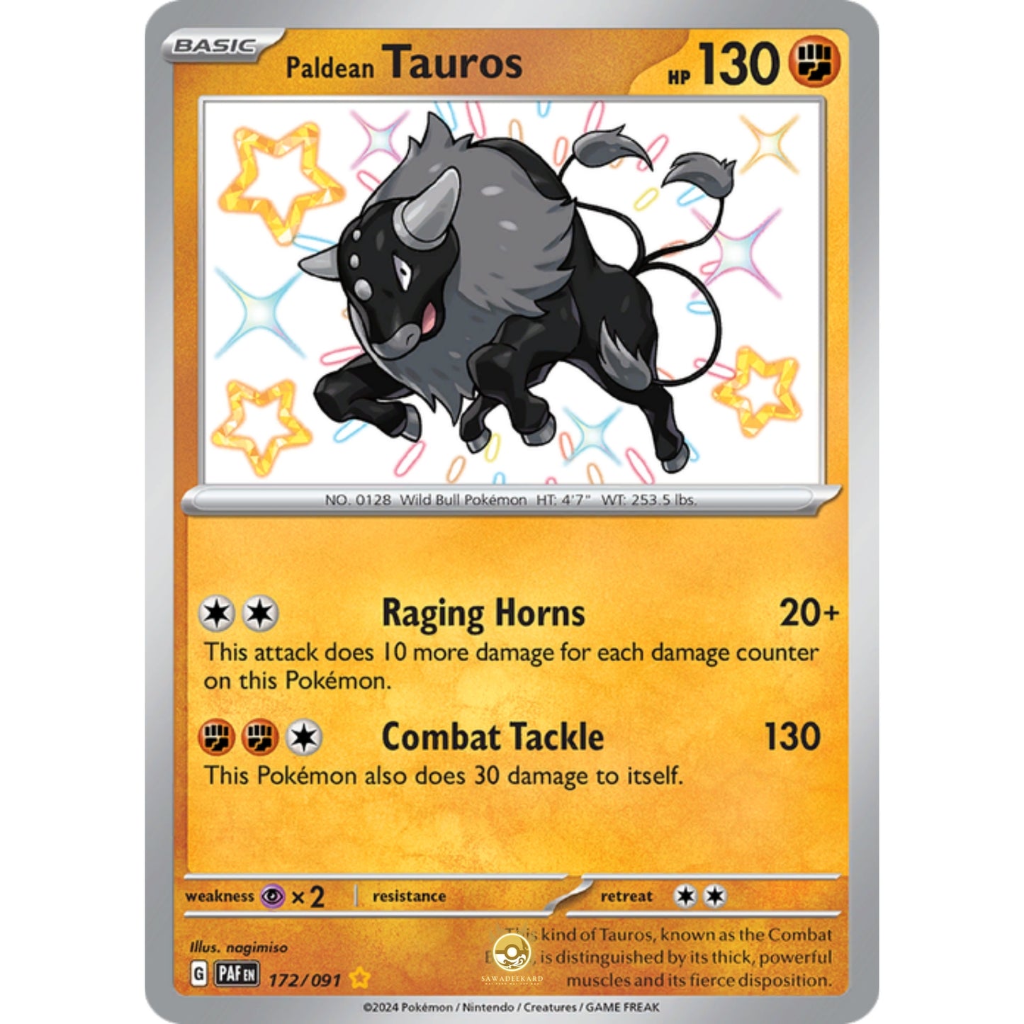 [ENG]	Pokemon	SV4.5	Paldean Fates:	172/091	Paldean Tauros	[Fighting]	[SR - Shiny Rare]	(Foil)