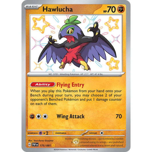 [ENG]	Pokemon	SV4.5	Paldean Fates:	175/091	Hawlucha	[Fighting]	[SR - Shiny Rare]	(Foil)