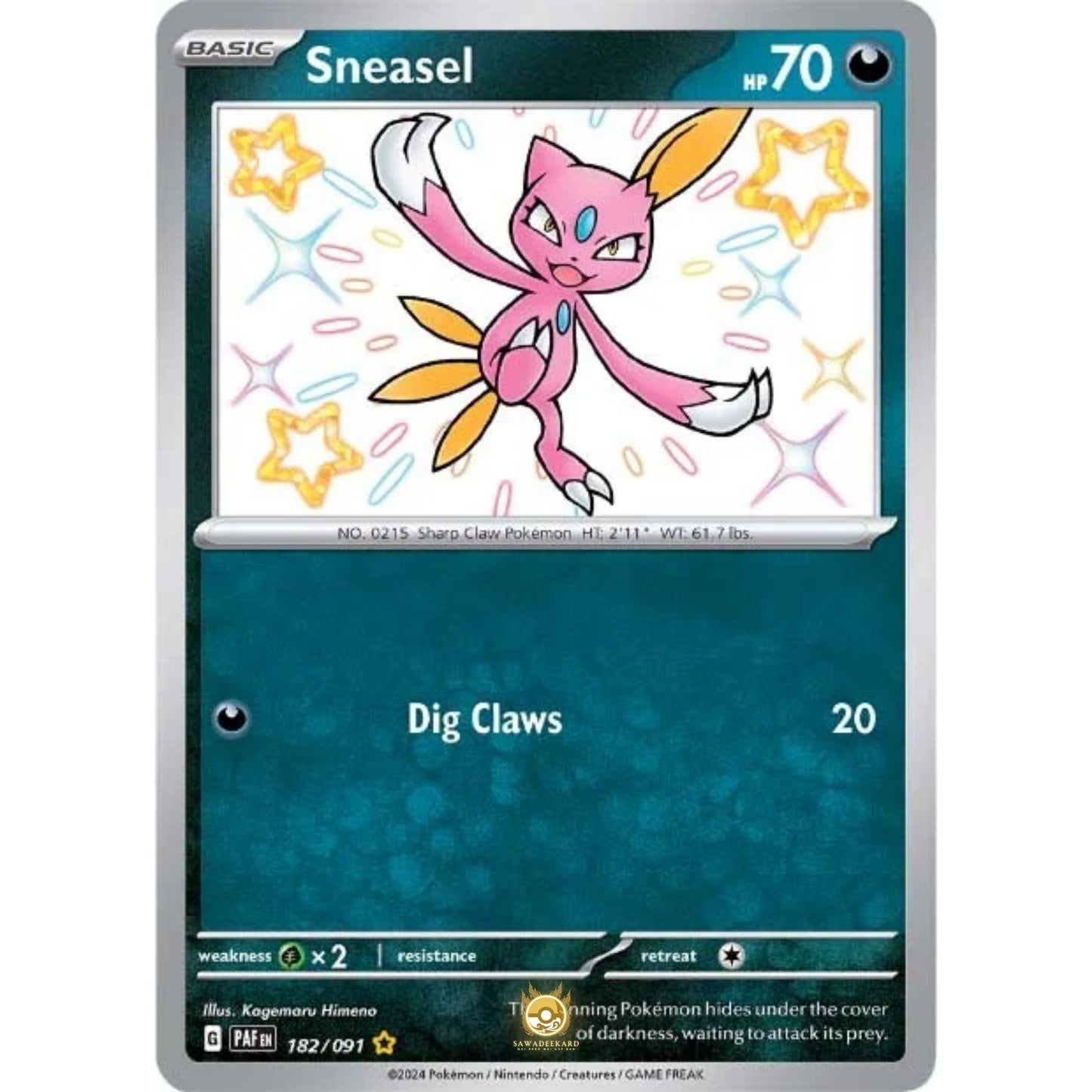 [ENG]	Pokemon	SV4.5	Paldean Fates:	182/091	Sneasel	[Darkness]	[SR - Shiny Rare]	(Foil)