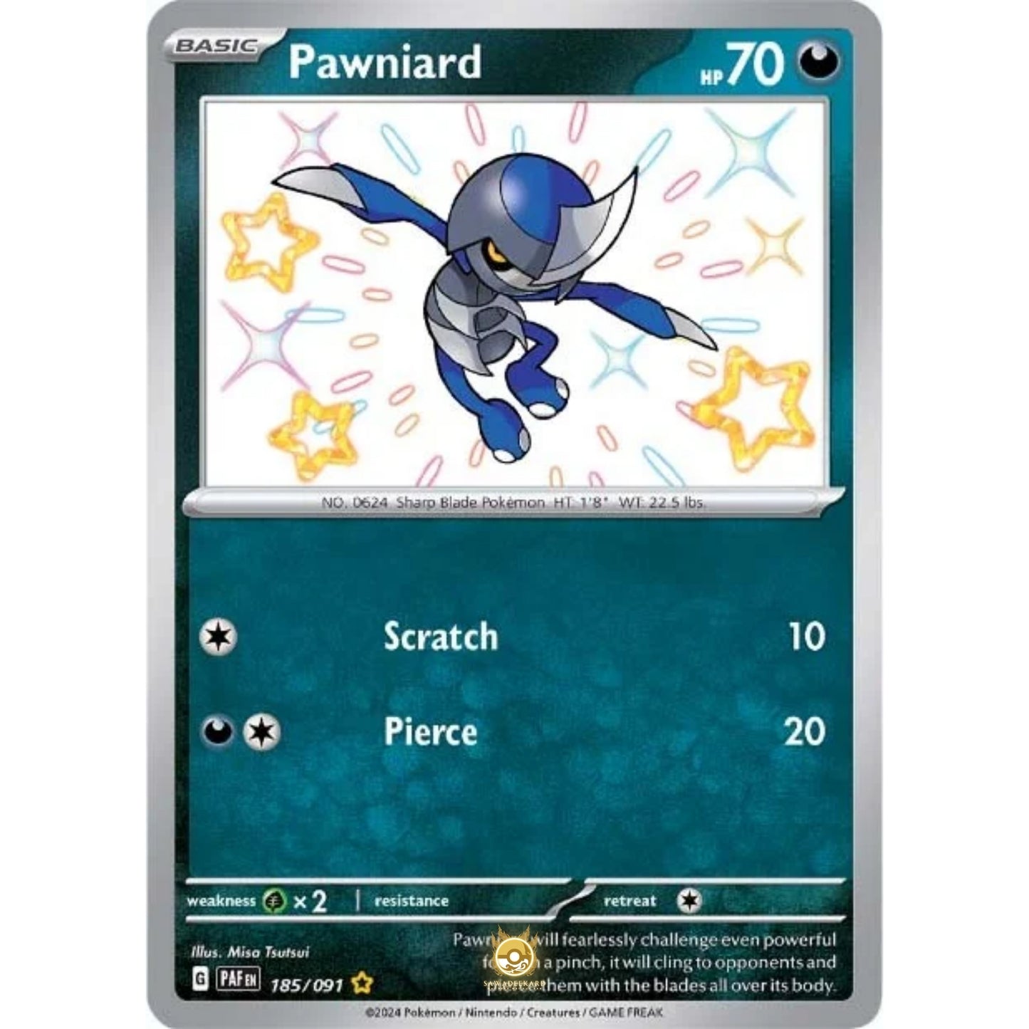 [ENG]	Pokemon	SV4.5	Paldean Fates:	185/091	Pawniard	[Darkness]	[SR - Shiny Rare]	(Foil)