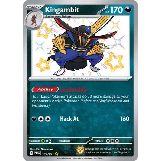 [ENG]	Pokemon	SV4.5	Paldean Fates:	187/091	Kingambit	[Darkness]	[SR - Shiny Rare]	(Foil)