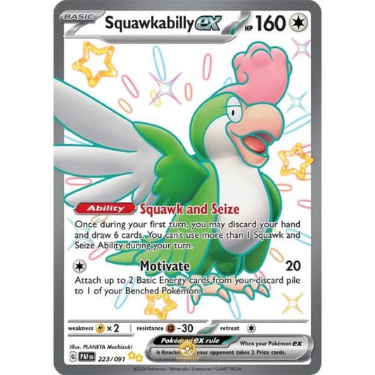 [ENG]	Pokemon	SV4.5	Paldean Fates:	223/091	Squawkabilly ex	[Colorless]	[SUR - Shiny Ultra Rare]	(Foil)