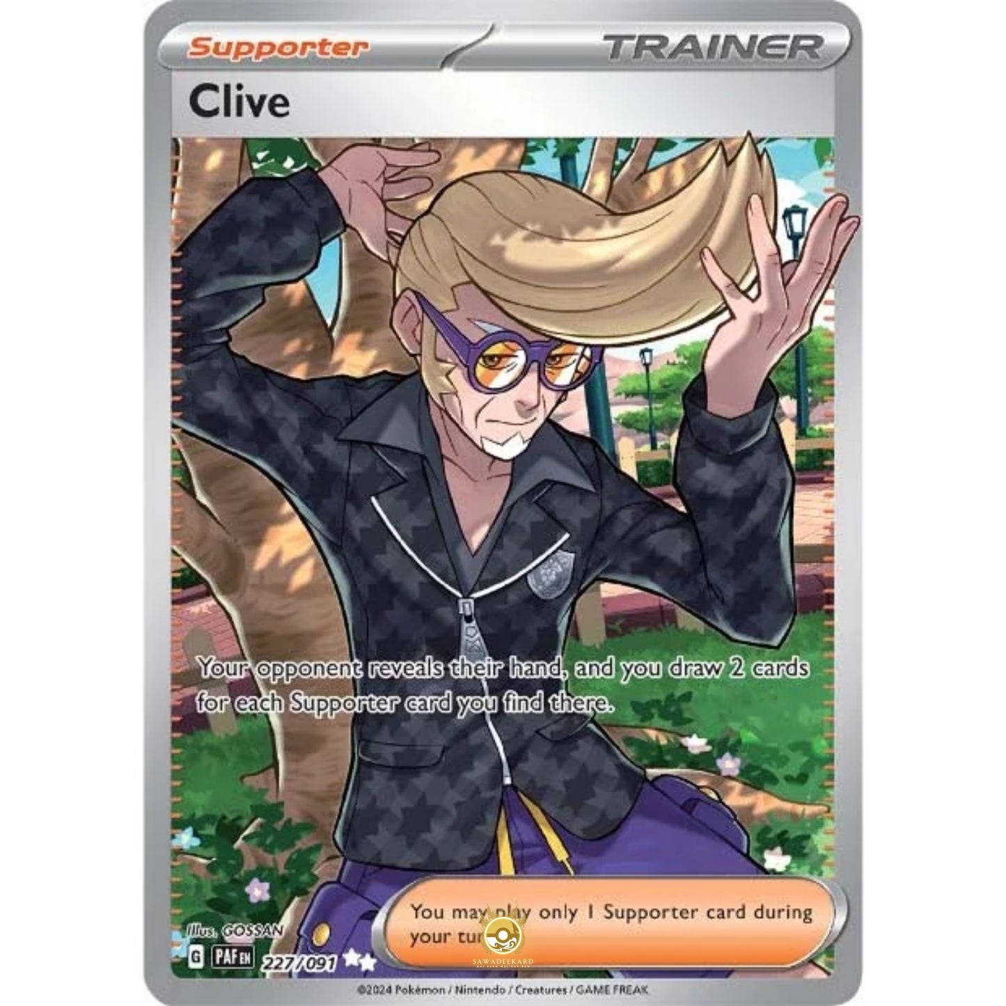 [ENG]	Pokemon	SV4.5	Paldean Fates:	227/091	Clive	[Supporter]	[UR - Ultra Rare]	(Foil)