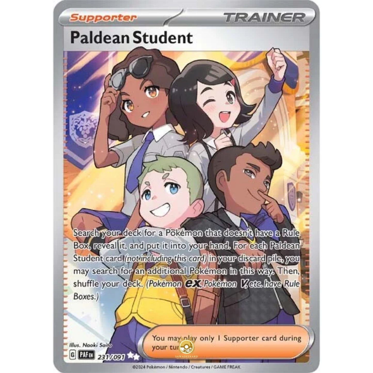 [ENG]	Pokemon	SV4.5	Paldean Fates:	231/091	Paldean Student	[Supporter]	[UR - Ultra Rare]	(Foil)