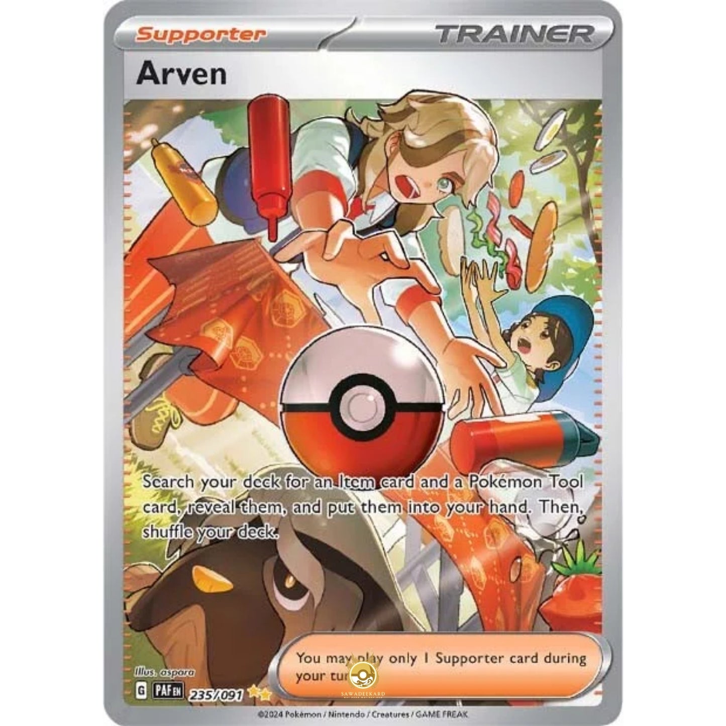 [ENG]	Pokemon	SV4.5	Paldean Fates:	235/091	Arven	[Supporter]	[SIR - Special Illustration Rare]	(Foil)