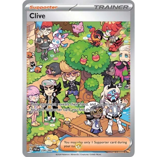 [ENG]	Pokemon	SV4.5	Paldean Fates:	236/091	Clive	[Supporter]	[SIR - Special Illustration Rare]	(Foil)