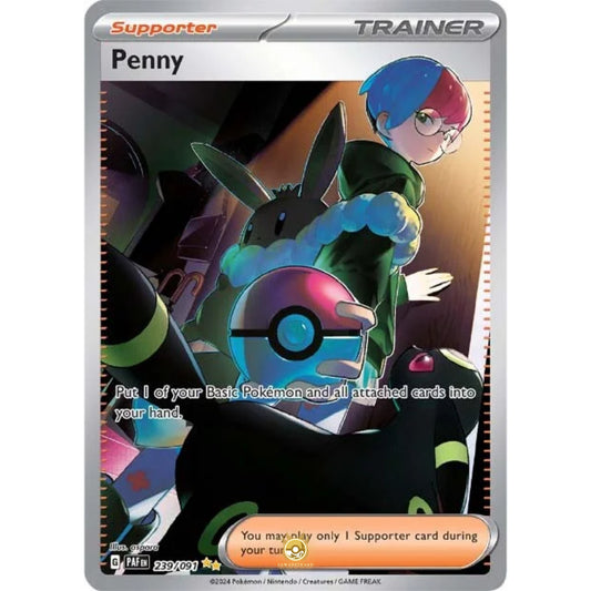 [ENG]	Pokemon	SV4.5	Paldean Fates:	239/091	Penny	[Supporter]	[SIR - Special Illustration Rare]	(Foil)