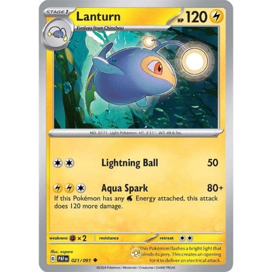 [ENG]	Pokemon	SV4.5	Paldean Fates:	021/091	Lanturn	[Lightning]	[U - Uncommon]	(Non-Foil)