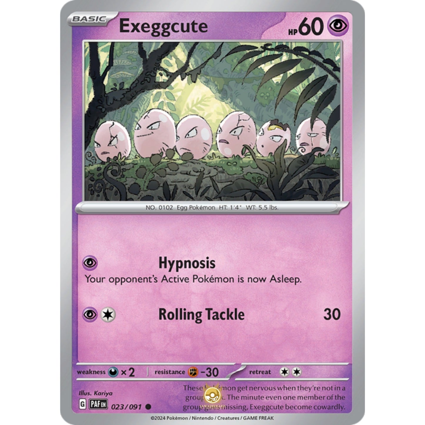 [ENG]	Pokemon	SV4.5	Paldean Fates:	023/091	Exeggcute	[Psychic]	[C - Common]	(Non-Foil)