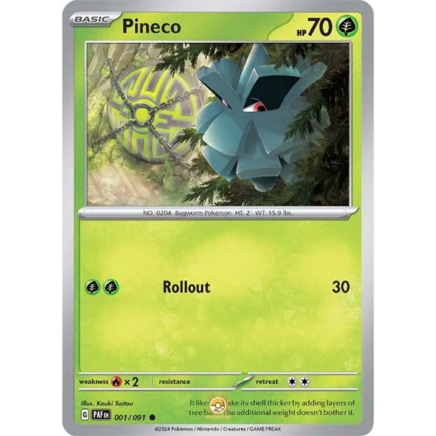 [ENG]	Pokemon	SV4.5	Paldean Fates:	001/091	Pineco	[Grass]	[C - Common]	(Non-Foil)