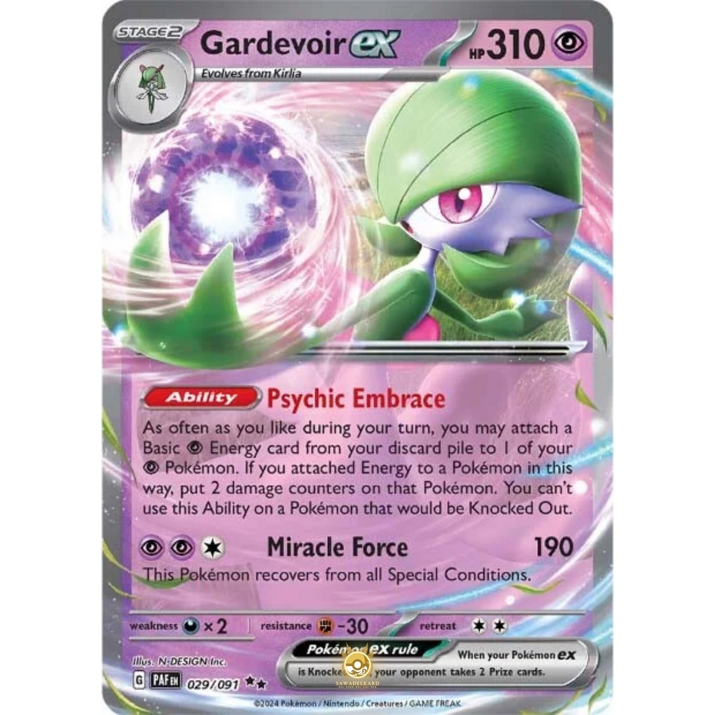 [ENG]	Pokemon	SV4.5	Paldean Fates:	029/091	Gardevoir ex	[Psychic]	[RR - Double Rare]	(Foil)