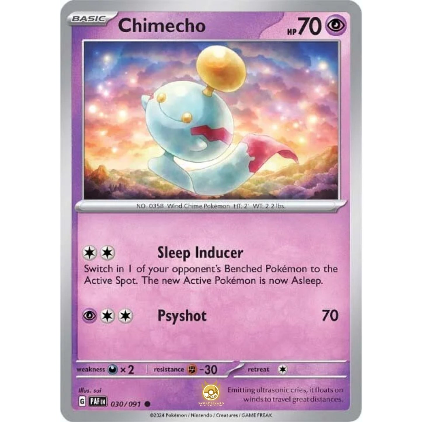 [ENG]	Pokemon	SV4.5	Paldean Fates:	030/091	Chimecho	[Psychic]	[C - Common]	(Non-Foil)