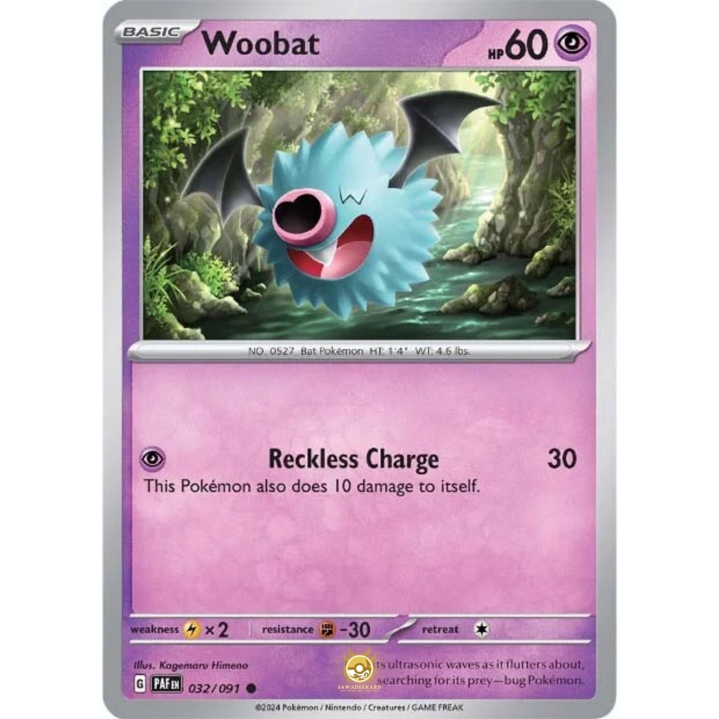 [ENG]	Pokemon	SV4.5	Paldean Fates:	032/091	Woobat	[Psychic]	[C - Common]	(Non-Foil)