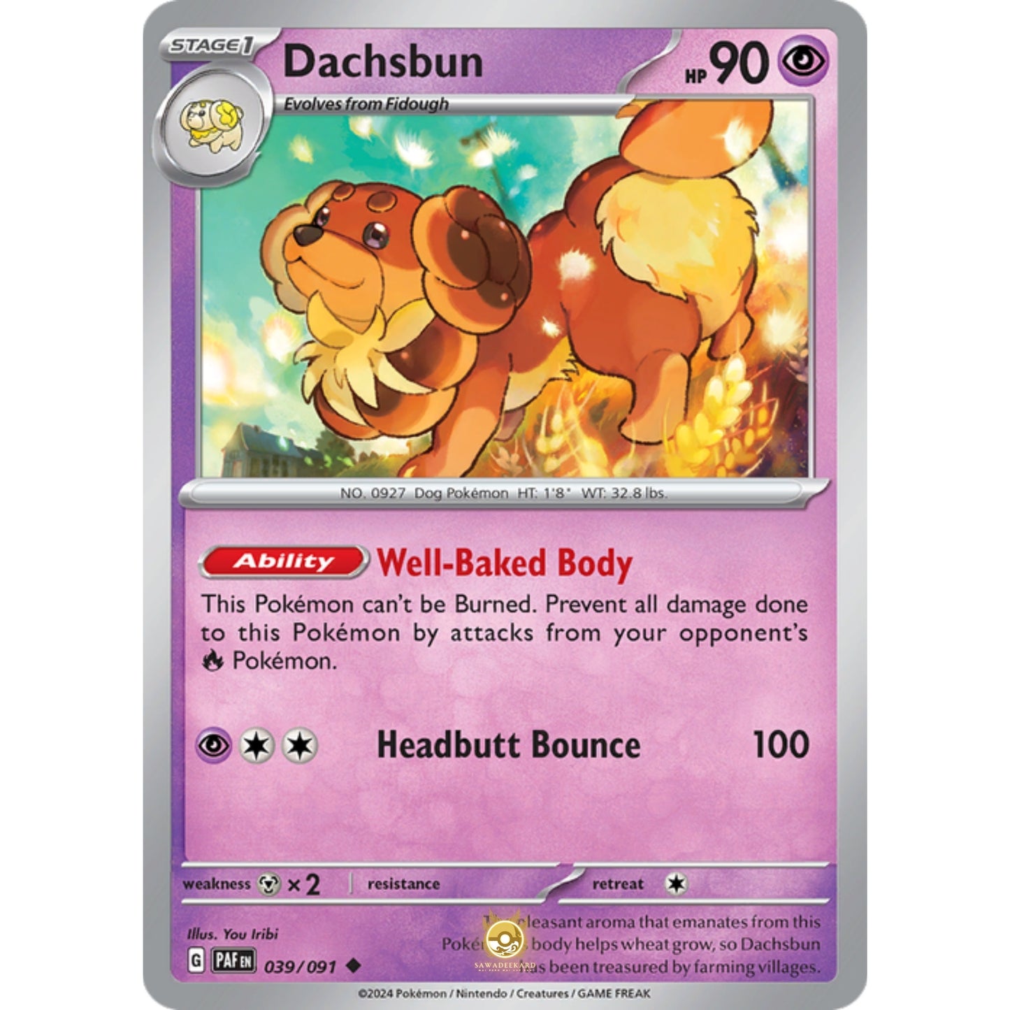 [ENG]	Pokemon	SV4.5	Paldean Fates:	039/091	Dachsbun	[Psychic]	[U - Uncommon]	(Non-Foil)