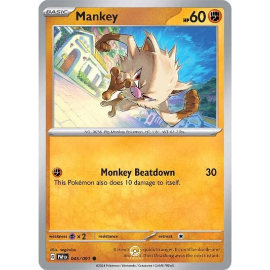 [ENG]	Pokemon	SV4.5	Paldean Fates:	045/091	Mankey	[Fighting]	[C - Common]	(Non-Foil)