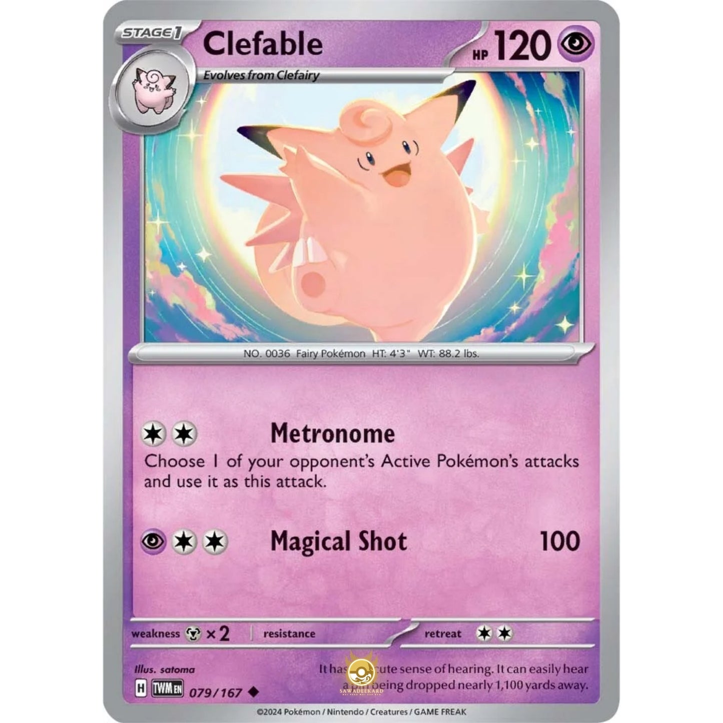 [ENG]	SV06	Twilight Masquerade:	079/167	Clefable	[Psychic]	[U - Uncommon]	(Non-Foil)