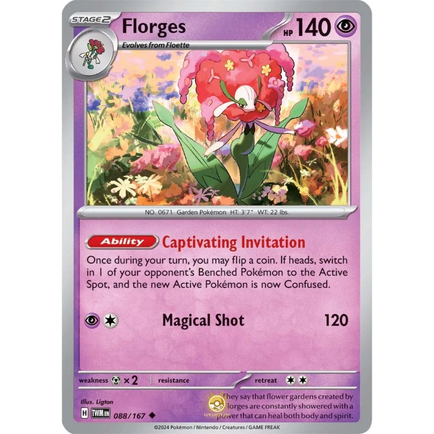 [ENG]	SV06	Twilight Masquerade:	088/167	Florges	[Psychic]	[U - Uncommon]	(Non-Foil)