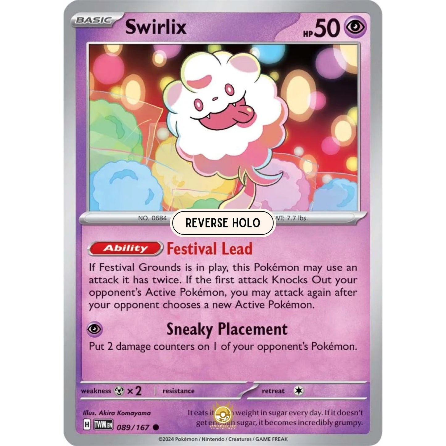 [ENG]	SV06	Twilight Masquerade:	089/167	Swirlix	[Psychic]	[C - Common]	(Reverse Holo)