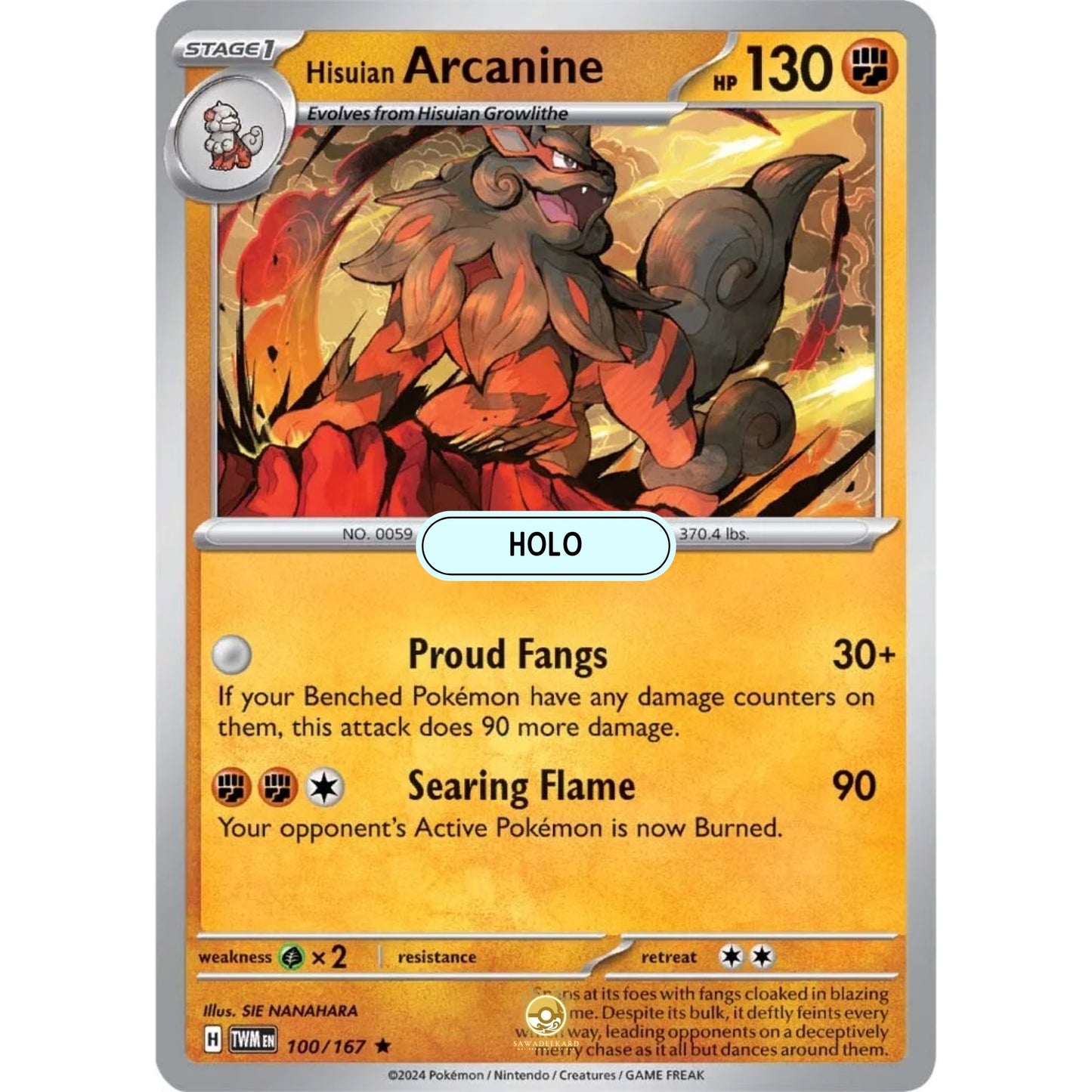 [ENG]	SV06	Twilight Masquerade:	100/167	Hisuian Arcanine	[Fighting]	[R - Rare]	(Foil)