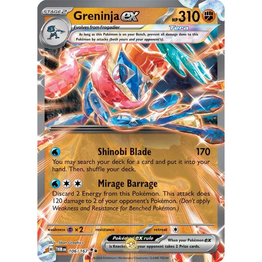 [ENG]	SV06	Twilight Masquerade:	106/167	Greninja ex	[Fighting]	[RR - Double Rare]	(Foil)