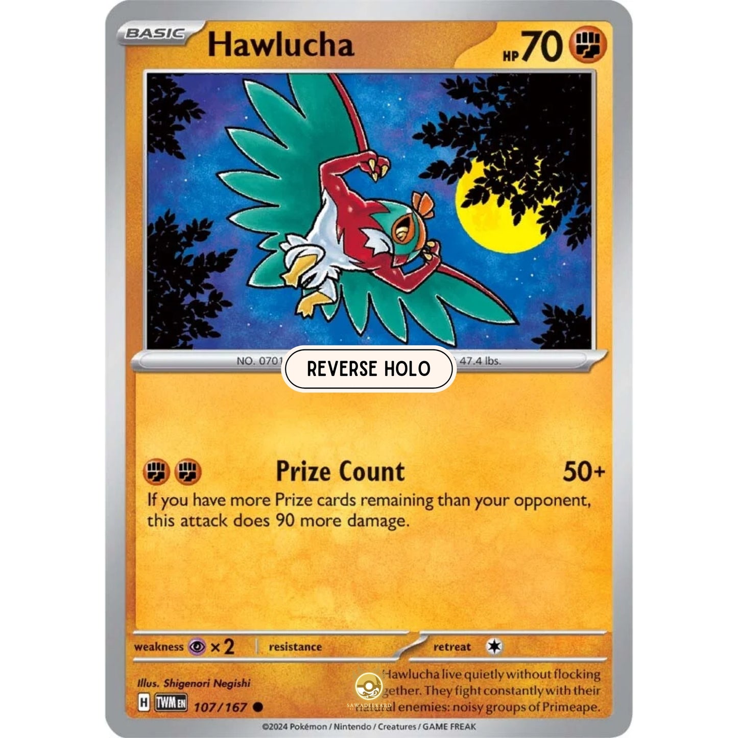 [ENG]	SV06	Twilight Masquerade:	107/167	Hawlucha	[Fighting]	[C - Common]	(Reverse Holo)