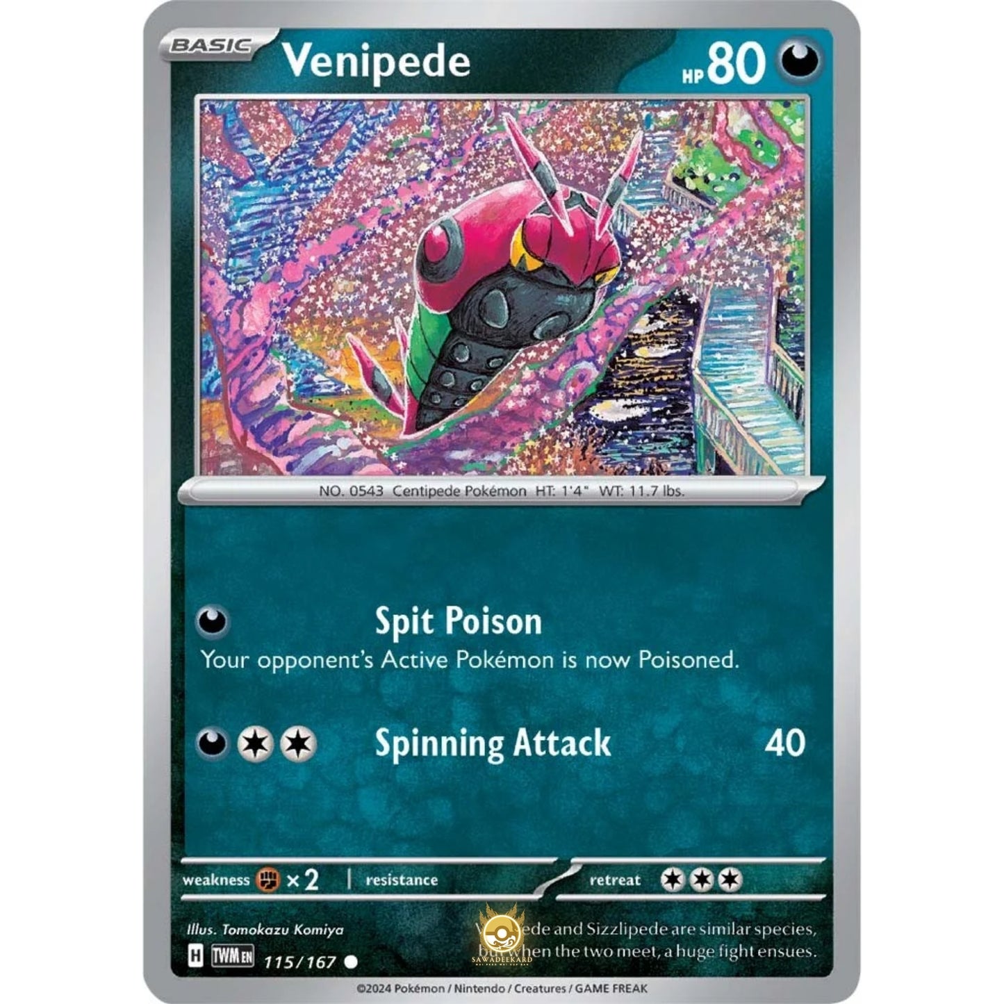 [ENG]	SV06	Twilight Masquerade:	115/167	Venipede	[Darkness]	[C - Common]	(Non-Foil)