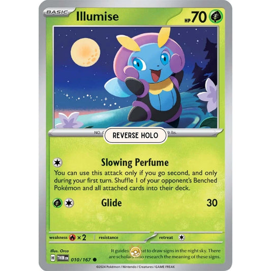 [ENG]	SV06	Twilight Masquerade:	010/167	Illumise	[Grass]	[C - Common]	(Reverse Holo)