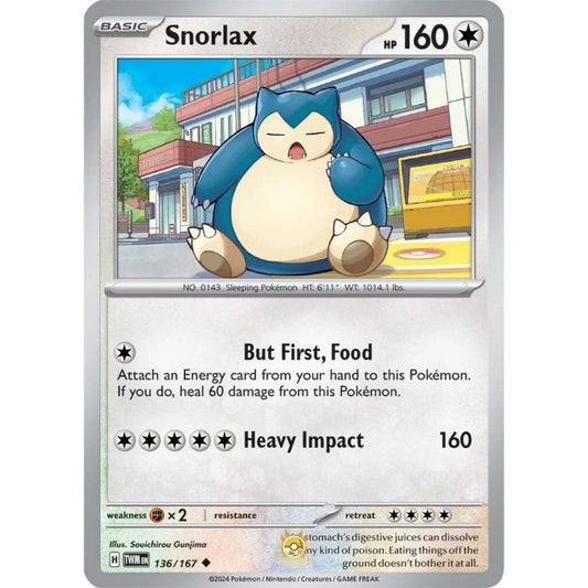 [ENG]	SV06	Twilight Masquerade:	136/167	Snorlax	[Colorless]	[U - Uncommon]	(Non-Foil)