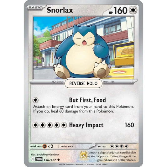 [ENG]	SV06	Twilight Masquerade:	136/167	Snorlax	[Colorless]	[U - Uncommon]	(Reverse Holo)