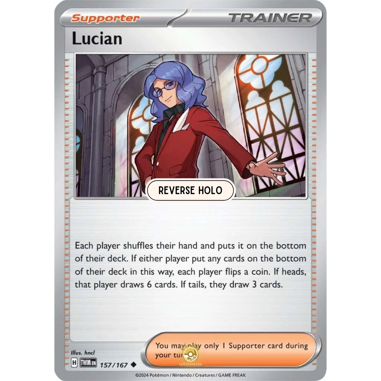 [ENG]	SV06	Twilight Masquerade:	157/167	Lucian	[Supporter]	[U - Uncommon]	(Reverse Holo)