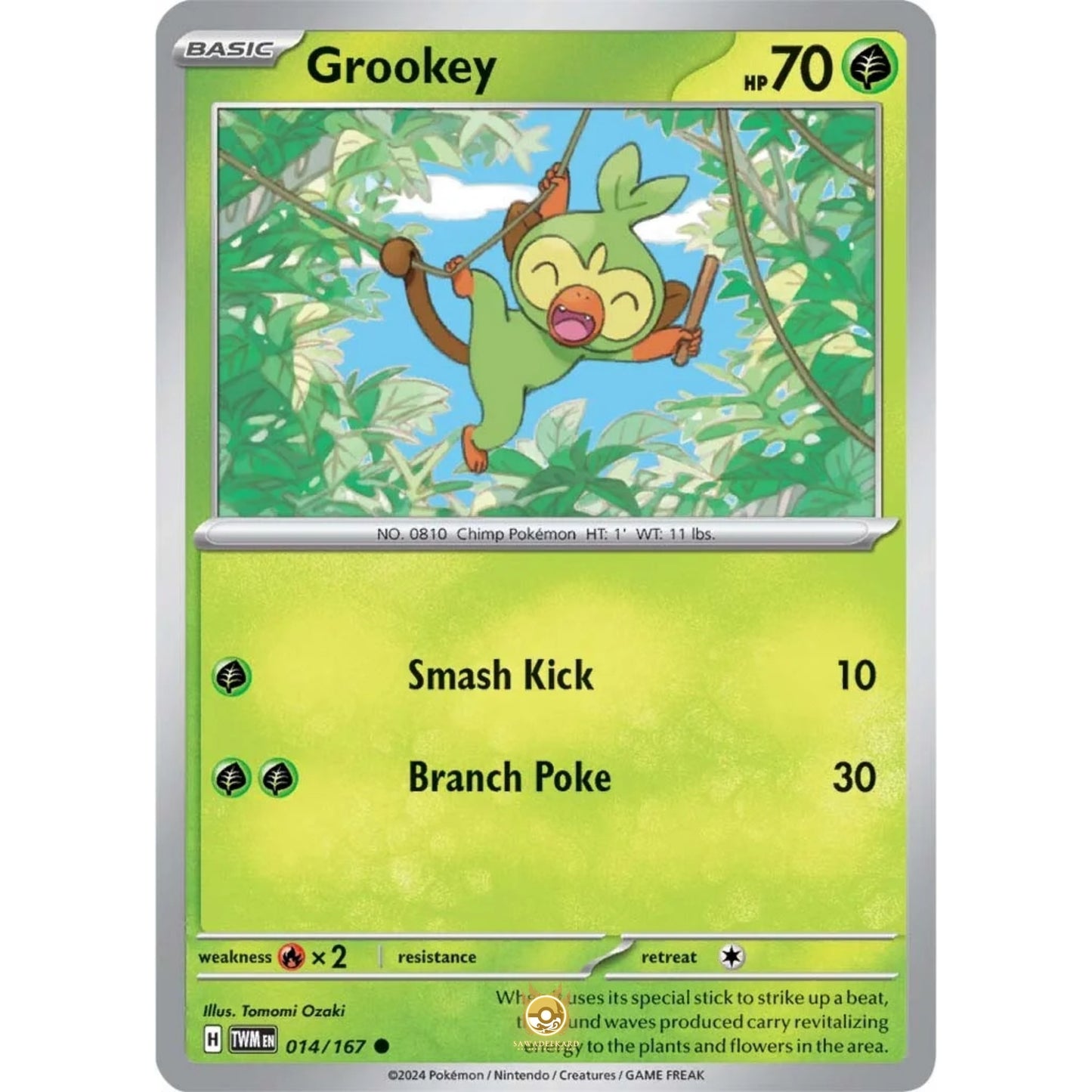 [ENG]	SV06	Twilight Masquerade:	014/167	Grookey	[Grass]	[C - Common]	(Non-Foil)