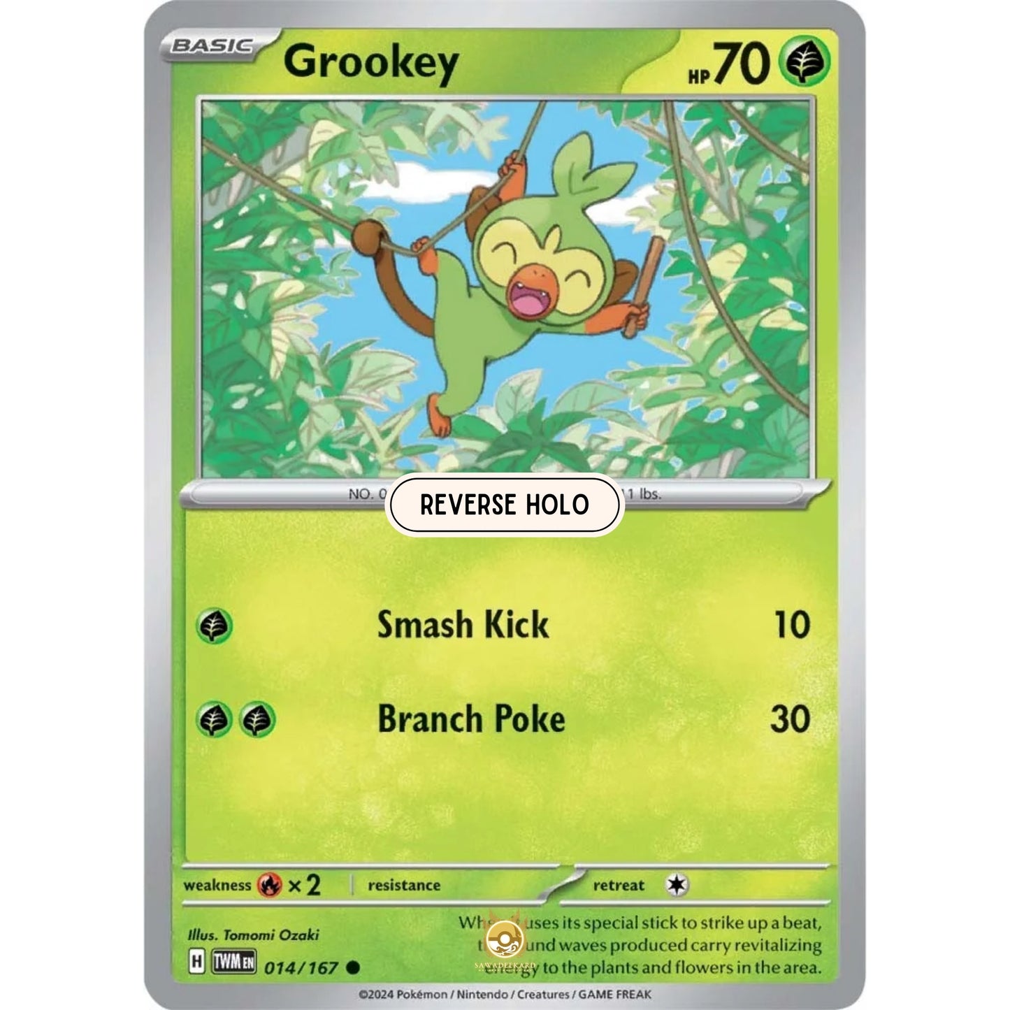 [ENG]	SV06	Twilight Masquerade:	014/167	Grookey	[Grass]	[C - Common]	(Reverse Holo)