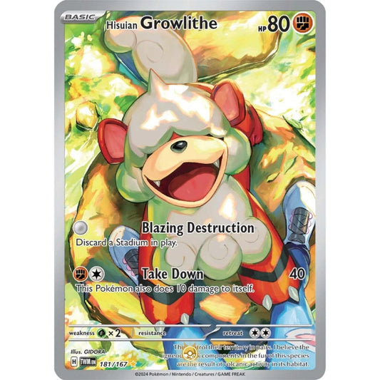 [ENG]	SV06	Twilight Masquerade:	181/167	Hisuian Growlithe	[Fighting]	[IR - Illustration Rare]	(Foil)