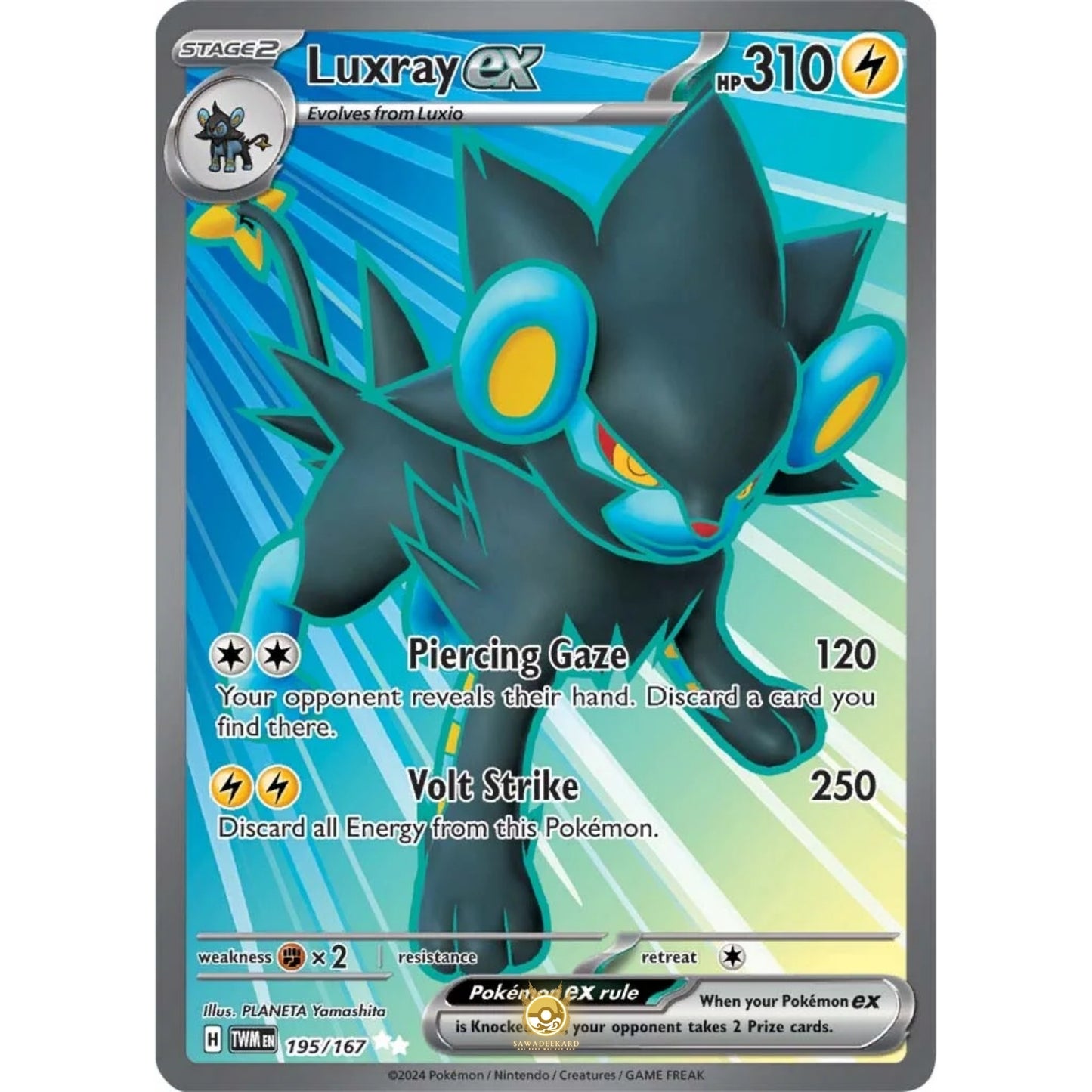 [ENG]	SV06	Twilight Masquerade:	195/167	Luxray ex	[Lightning]	[UR - Ultra Rare]	(Foil)