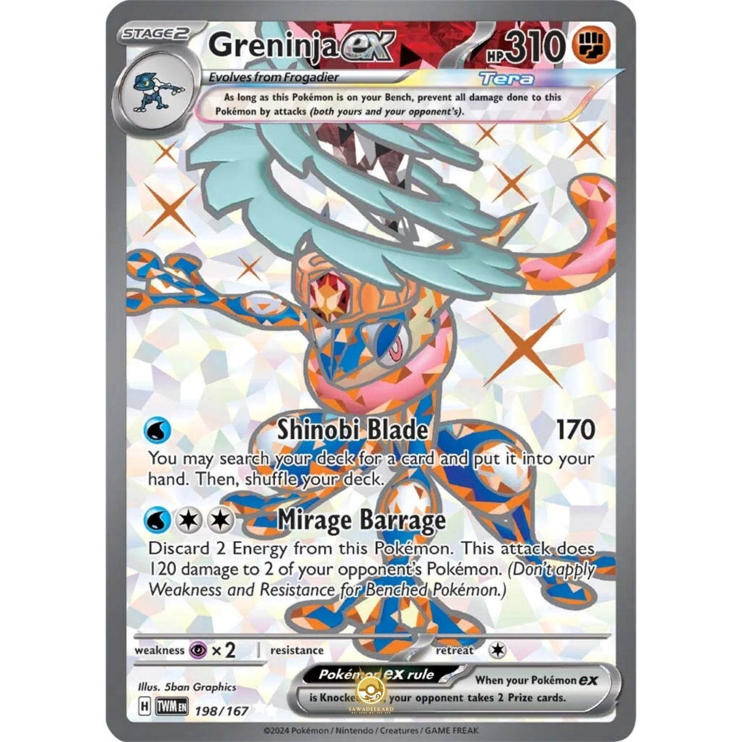 [ENG]	SV06	Twilight Masquerade:	198/167	Greninja ex	[Fighting]	[UR - Ultra Rare]	(Foil)