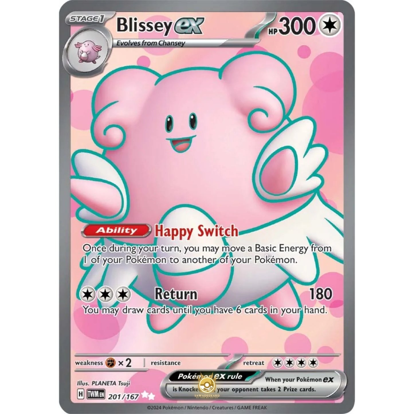 [ENG]	SV06	Twilight Masquerade:	201/167	Blissey ex	[Colorless]	[UR - Ultra Rare]	(Foil)