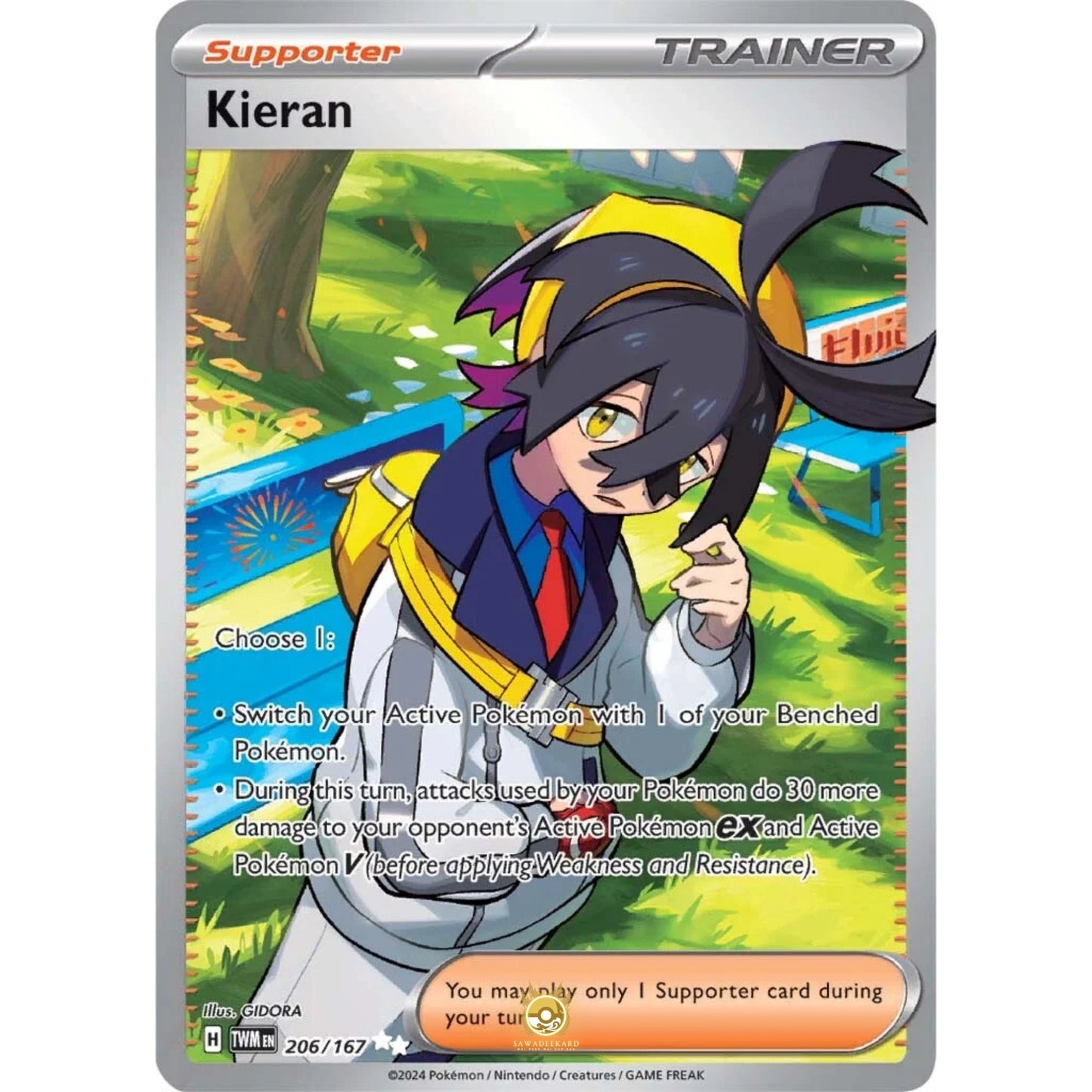 [ENG]	SV06	Twilight Masquerade:	206/167	Kieran	[Supporter]	[UR - Ultra Rare]	(Foil)