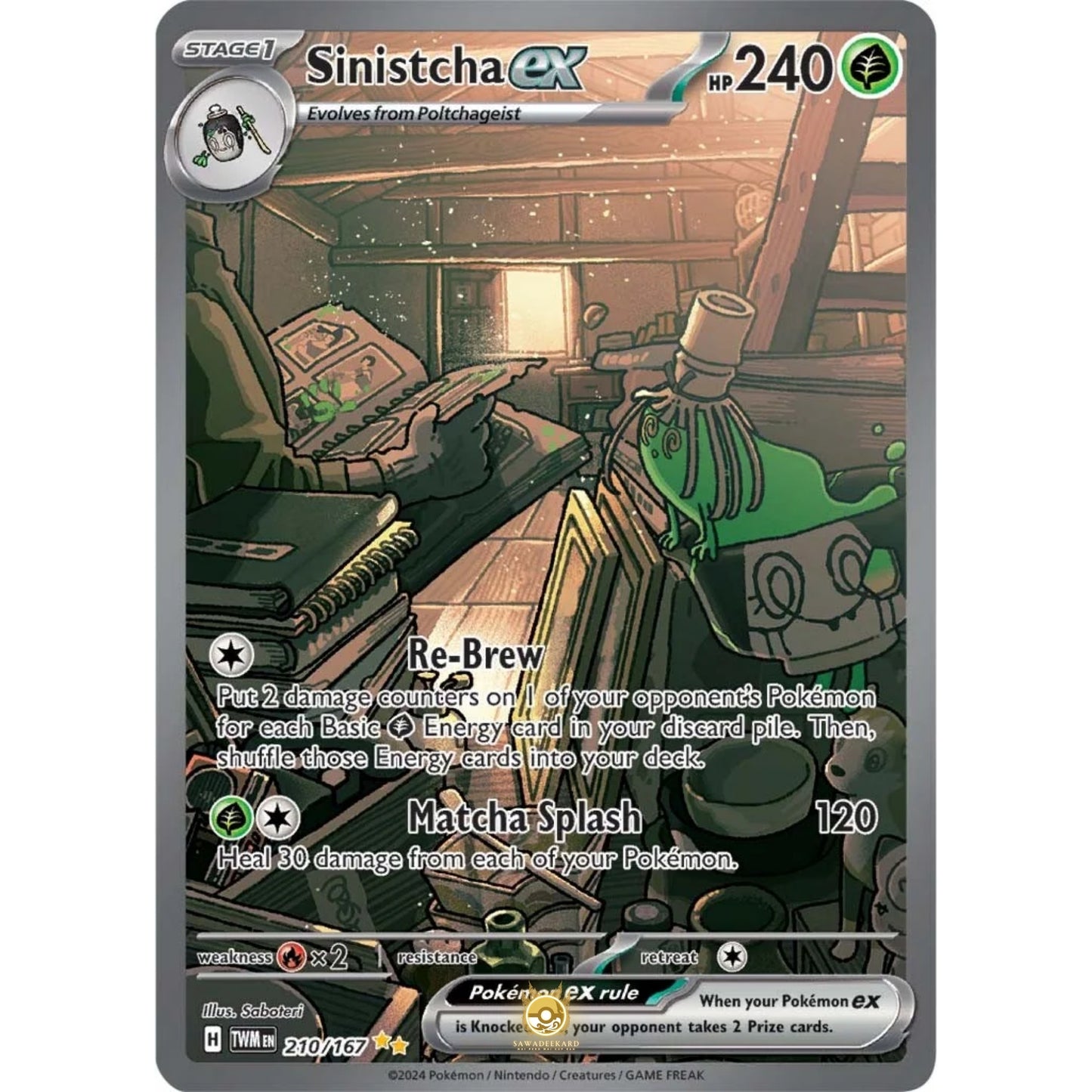 [ENG]	SV06	Twilight Masquerade:	210/167	Sinistcha ex	[Grass]	[SIR - Special Illustration Rare]	(Foil)