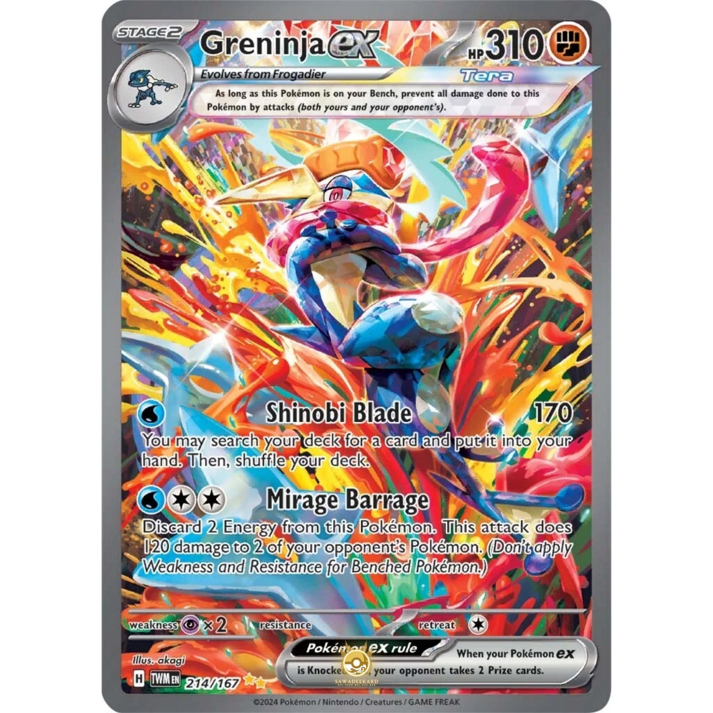 [ENG]	SV06	Twilight Masquerade:	214/167	Greninja ex	[Fighting]	[SIR - Special Illustration Rare]	(Foil)