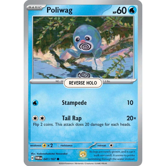 [ENG]	SV06	Twilight Masquerade:	041/167	Poliwag	[Water]	[C - Common]	(Reverse Holo)