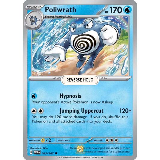 [ENG]	SV06	Twilight Masquerade:	043/167	Poliwrath	[Water]	[U - Uncommon]	(Reverse Holo)