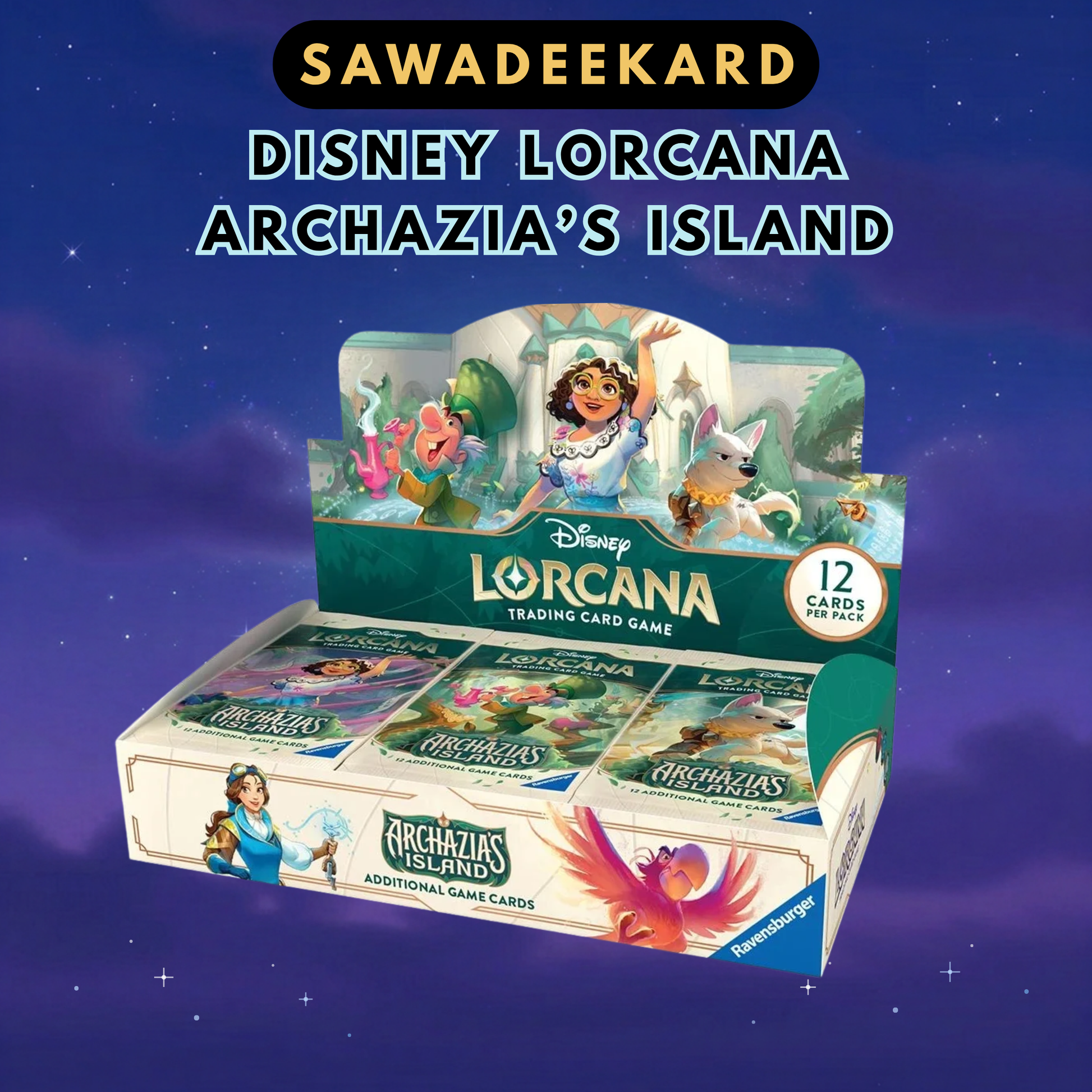 Disney Lorcana Archazia's Island Set 7 booster box and booster packs featuring Dual-Ink cards and Enchanted chase cards